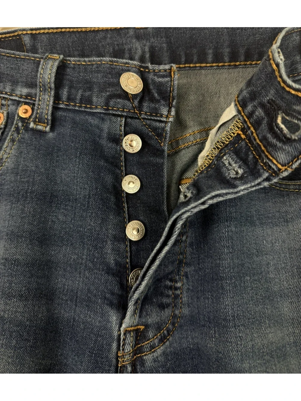 Levis 501 Jeans Mens 31x30 Blue Denim Button Fly Straight Leg Stretch Casual